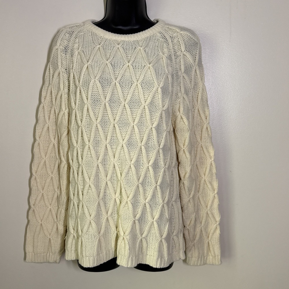Vintage Cable Knit Sweater Diamond Lattice Knit Slouchy Size M Cottagecore Soft